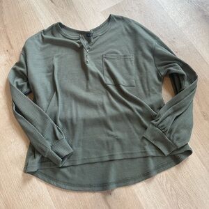 Olive Green Waffle Knit Henley Top